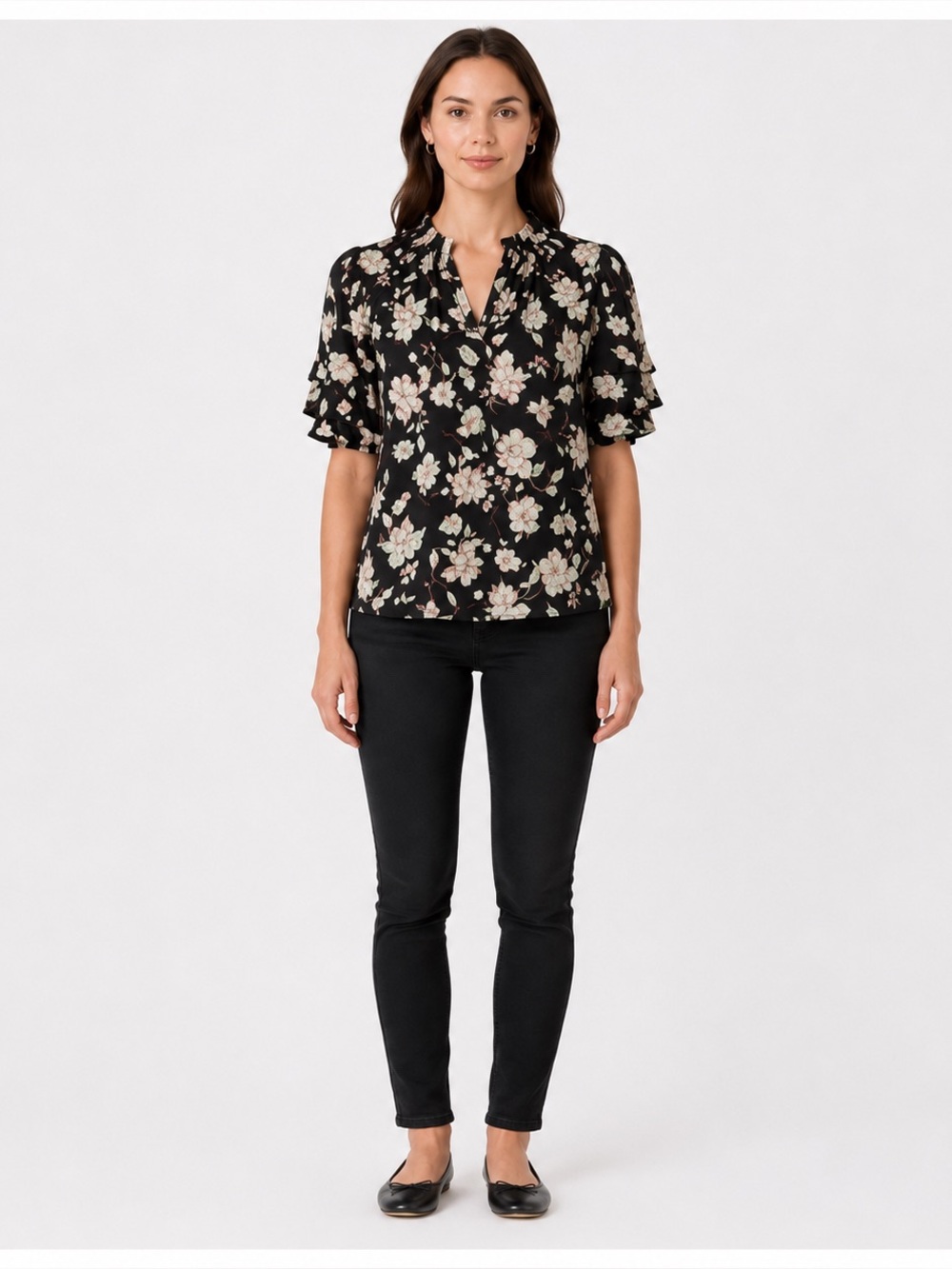 THML Black Floral Short Sleeve Blouse
